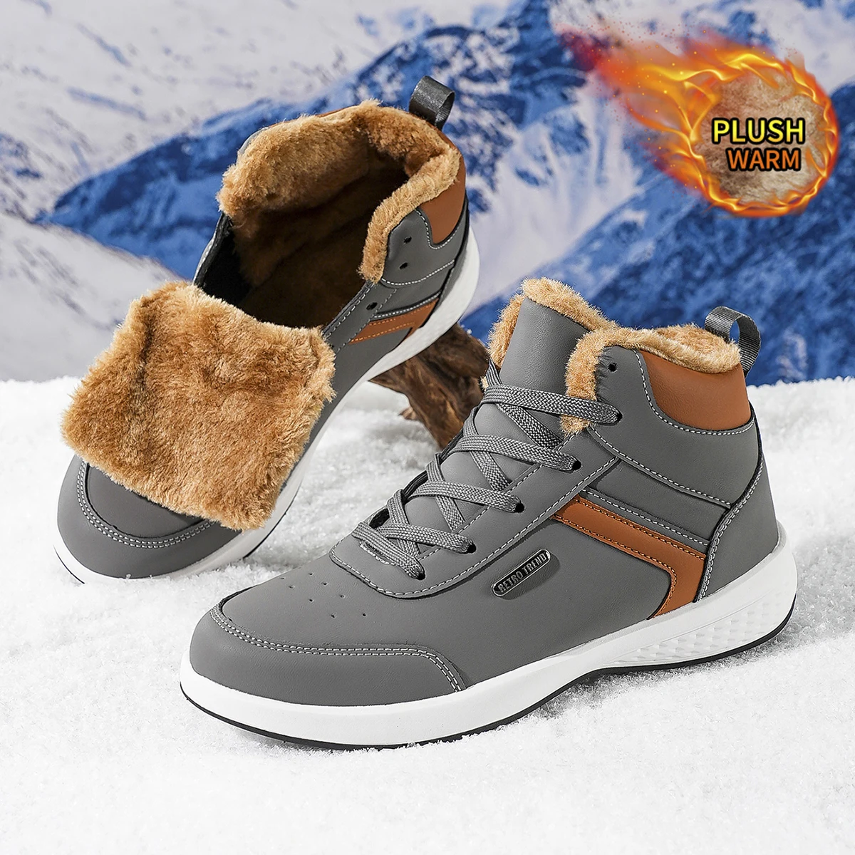 Herren-Sportschuhe in großen Größen mit Plüsch-Innenfutter, Outdoor-Wanderschuhe, bequeme, lässige, modische Trainingsschuhe für Paare – Detail 3