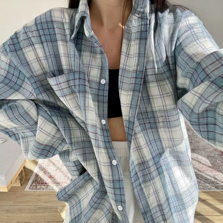 

Европейская и американская клетчатая универсальная свободная рубашка с длинными рукавами, новинка осени-зимы 2025, повседневная клетчатая куртка для женщин