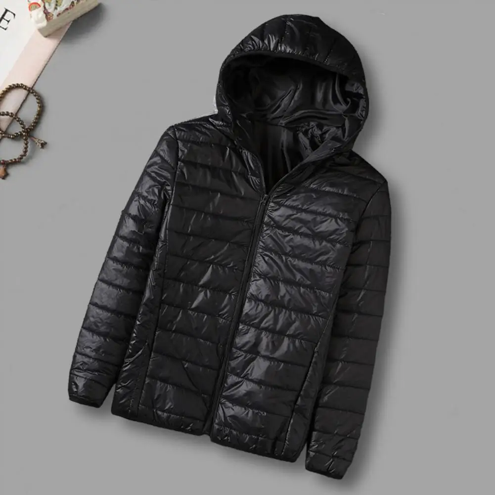 Hooded Winter Cotton Coat Zip Up Cotton Coat Windproof Men's Winter Cotton Coat with Hood Neck Protection Padded Pockets Warm