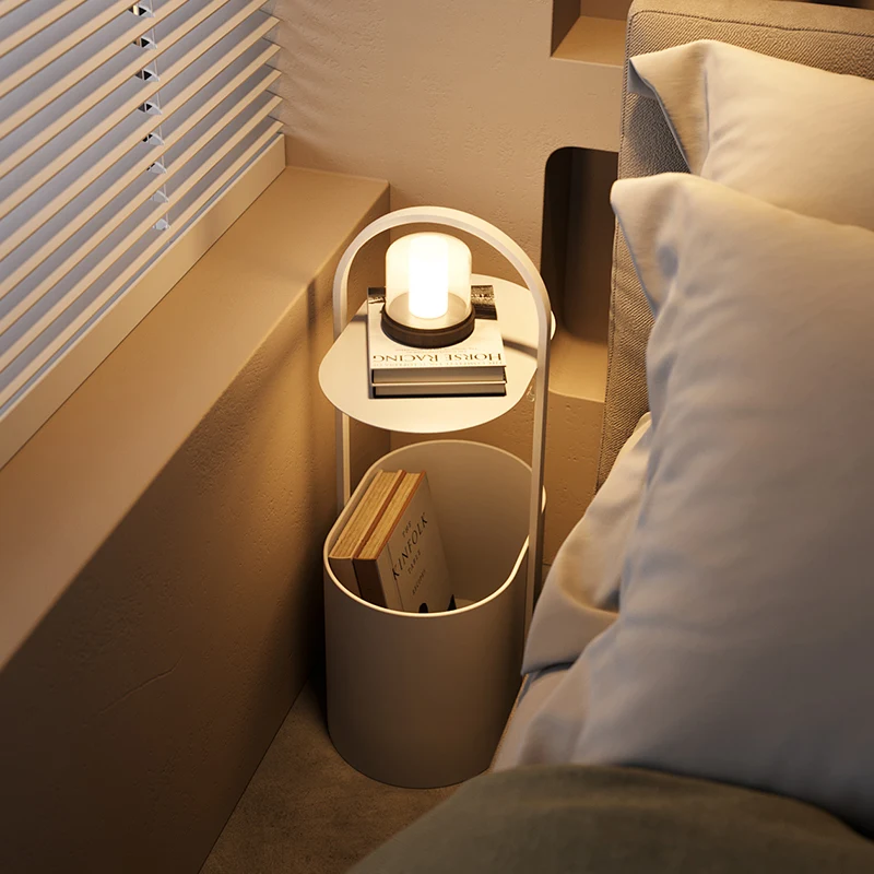 

Ultra-Narrow Iron Frame Bedside Cabinet Modern Minimalist Bedroom Nightstand with Slim Storage ForLiving Room Tea Table