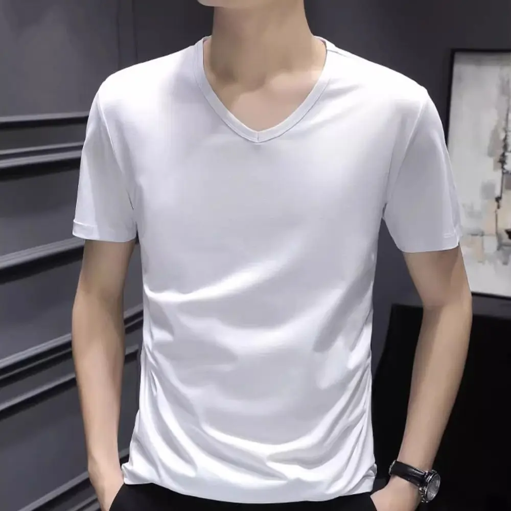 

New V-Neck T Shirts for Men Simple Loose Short Sleeve T-shirt Large Size Bottoming Shirt Basic T-shirt All-match