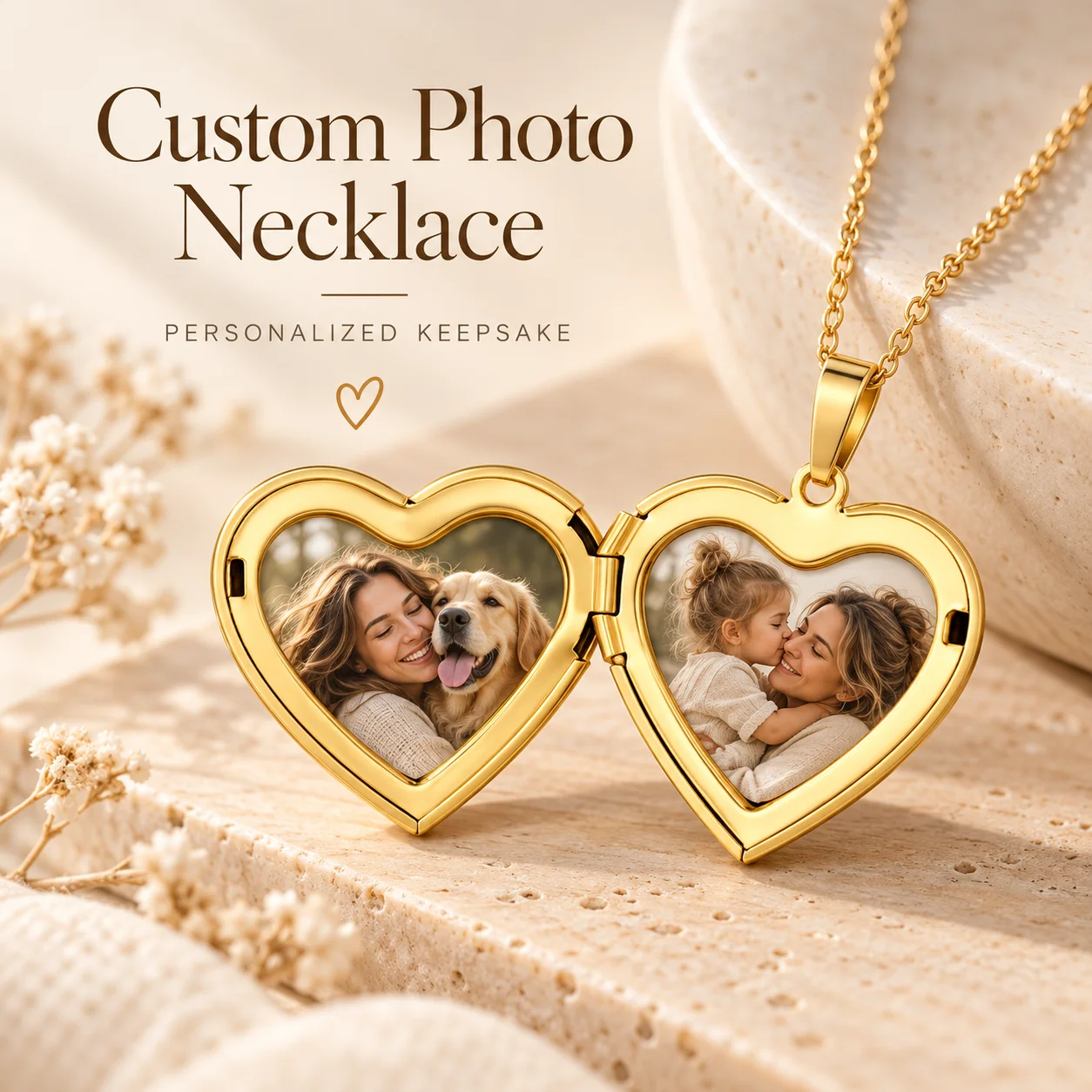 Custom Necklace Heart Shaped Photo Card With Glue Dots Personalized Print Picture Logo Text Artwork Romantic Keepsake for Pet