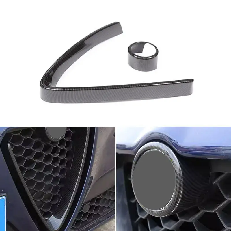 Acessórios com textura de carbono/preto brilhante para Alfa Romeo Giulia 2017 2018 2019 2020 2021 2022 2023, grade dianteira em formato de V.