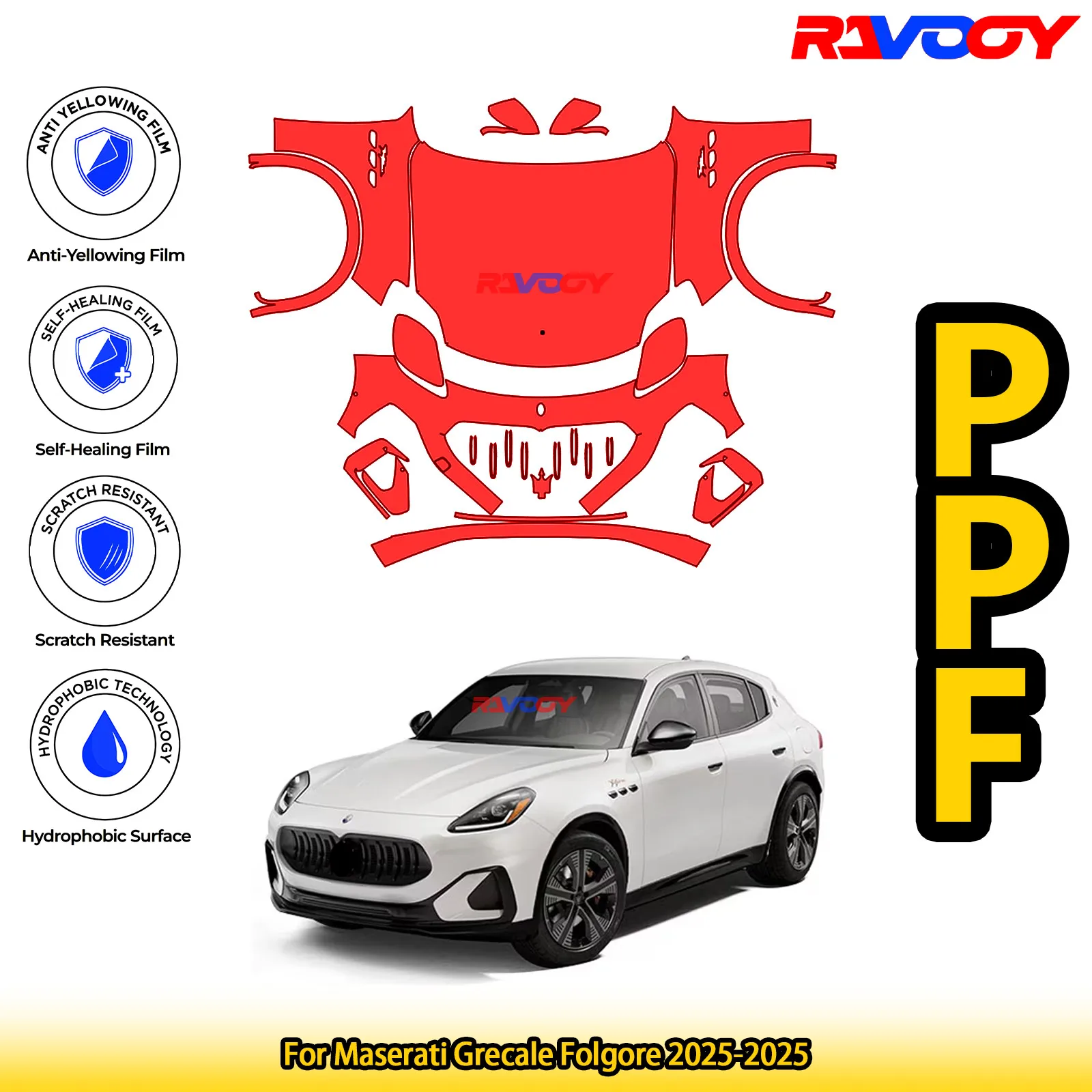 

For Maserati Grecale Folgore 2025-2025 Glossy Matte Black Precut front PPF Kit Paint Protection Film