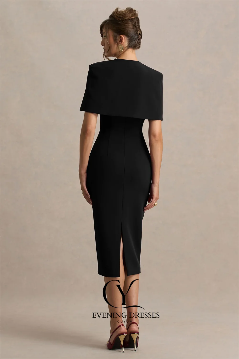 CUYUN Midi Elegante Abito da cerimonia nuziale da donna Abito con spalline con o-collo Mantello Abiti da cerimonia personalizzati per eventi 2026