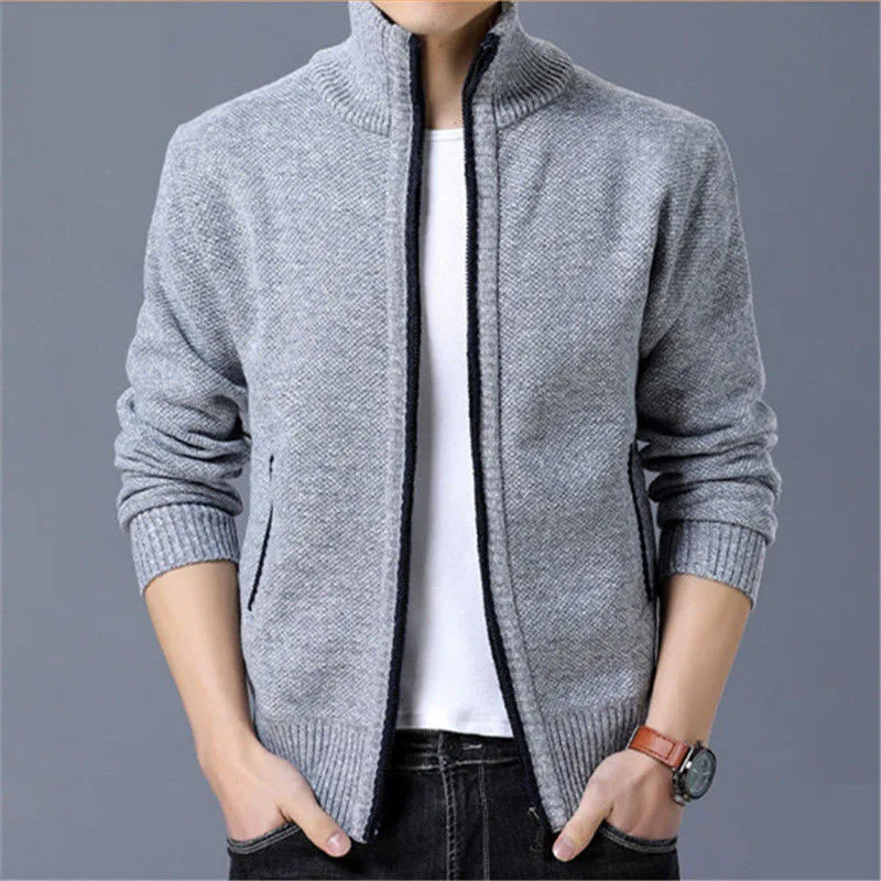 2023 New Autumn and Winter Fashion Trend Loose Size Plush and Thick Standing Neck Zipper Knit Men\'s Casual Sweater Cardigan