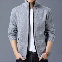 Cardigan en tricot à col montant pour hommes avec fermeture éclair, pull décontracté, automne et hiver, tendance de la mode, peluche et optique, nouveau, 2023