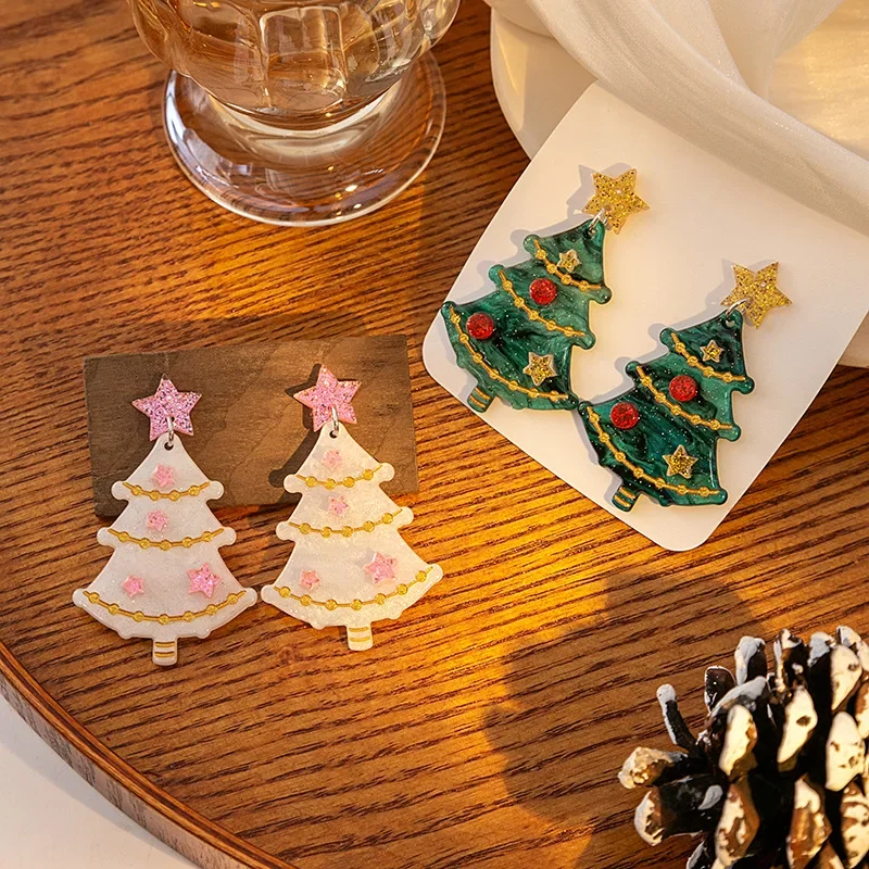 Christmas Theme Earrings Christmas Tree Earrings for Women White Copper Needle Anti-Allergy New Product Promotion