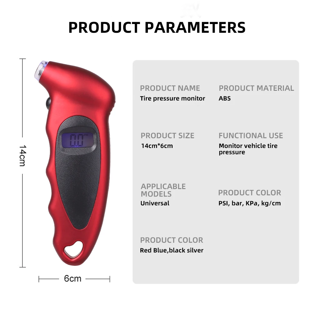 Novo Handheld Pneu Pressure Gauge Backlight Alta precisão Monitoramento Digital Car Tire Air Meter Display LCD Manômetro Barômetros