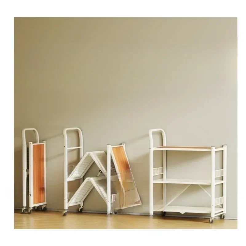 Installation-free folding kitchen rack, mobile storage cart