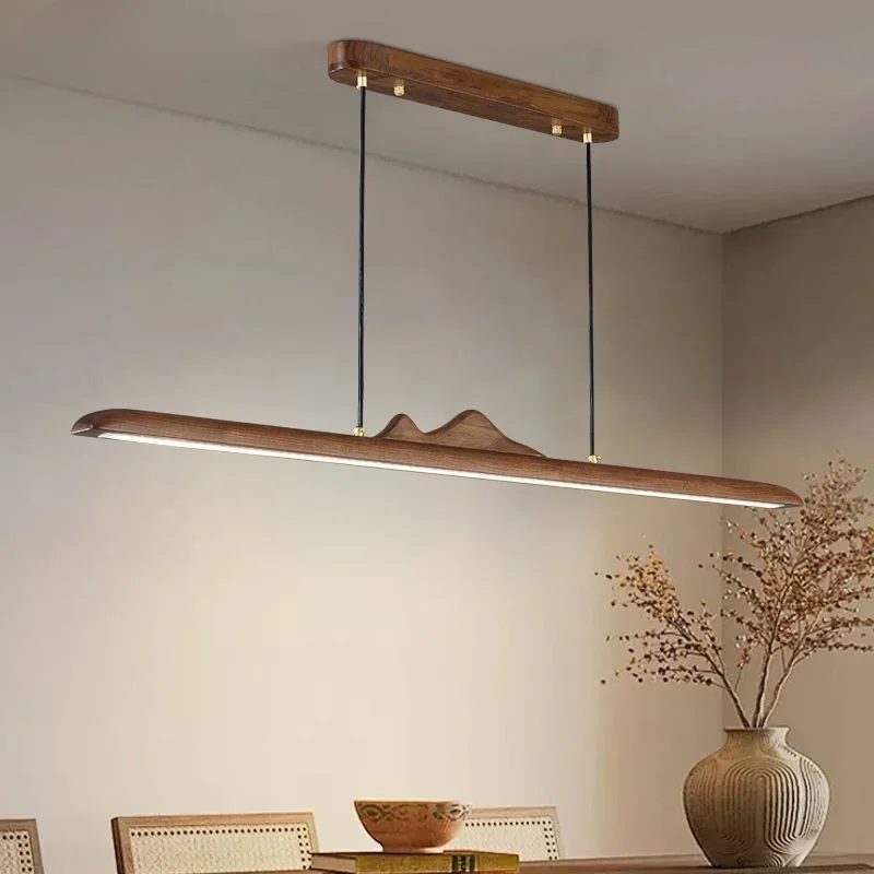 Mid ancient style long bar restaurant chandelier Creative Room Ceiling Light Walnut Modern One Word Dining Table Ceiling Light