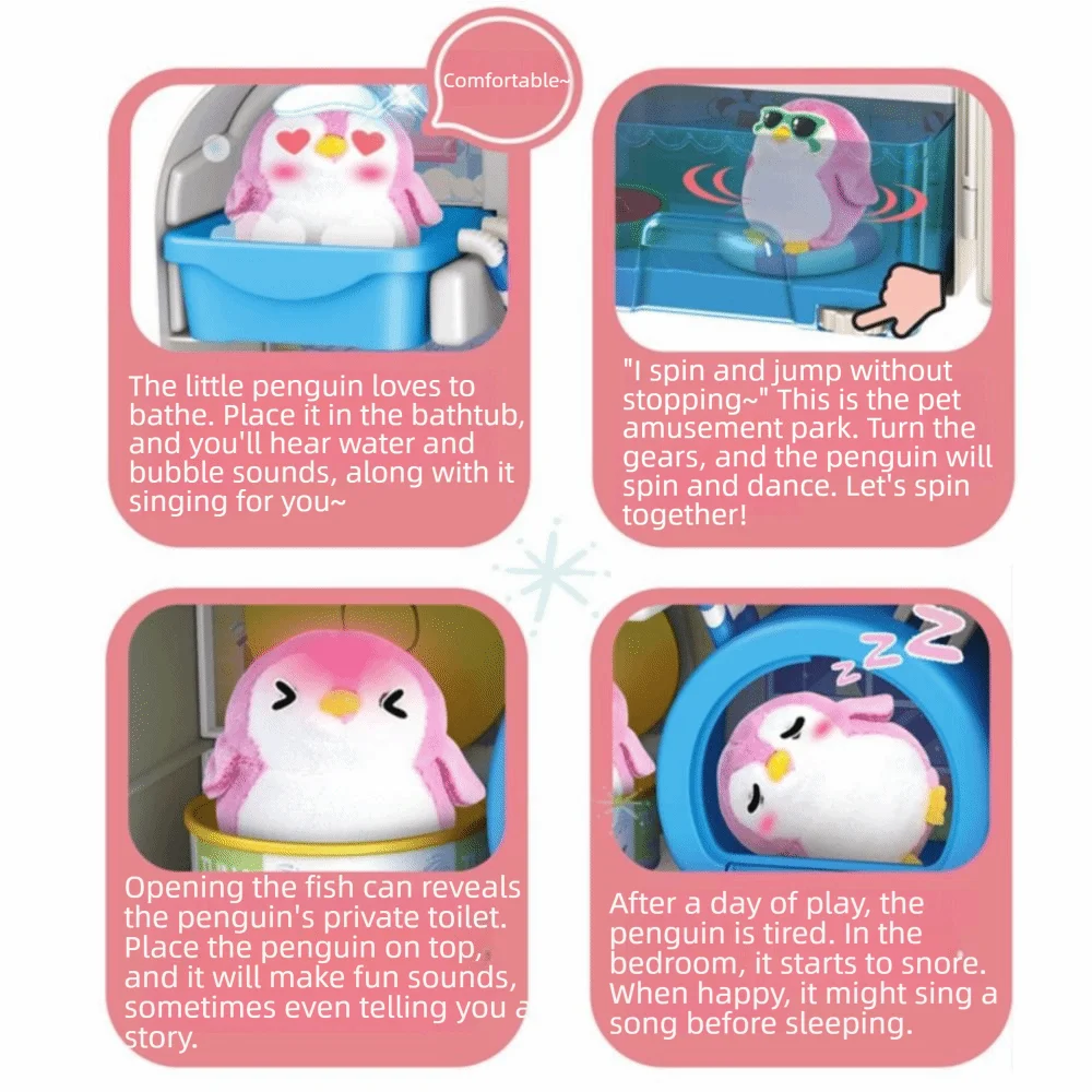 漫画子供用冷蔵庫おもちゃモデルクラフトDIYペンギン冷蔵庫知育玩具インタラクティブごっこ遊び