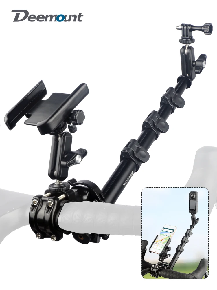 AliExpress DEEMOUNT MTB Road Bicycle Telescopic Alum Selfie Stick for GoPro DJI Insta360 Video Shooting Rack Quick Release for Phone Live Broadcast