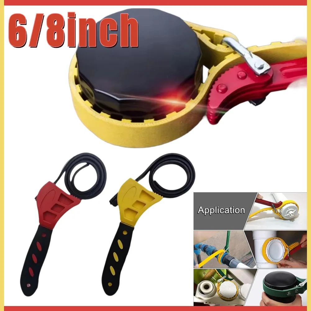 6/8 inch Belt Wrench Oil Filter Puller Strap Spanner Chain Wrench Strap Opener, Adjustable Disassembly Tool