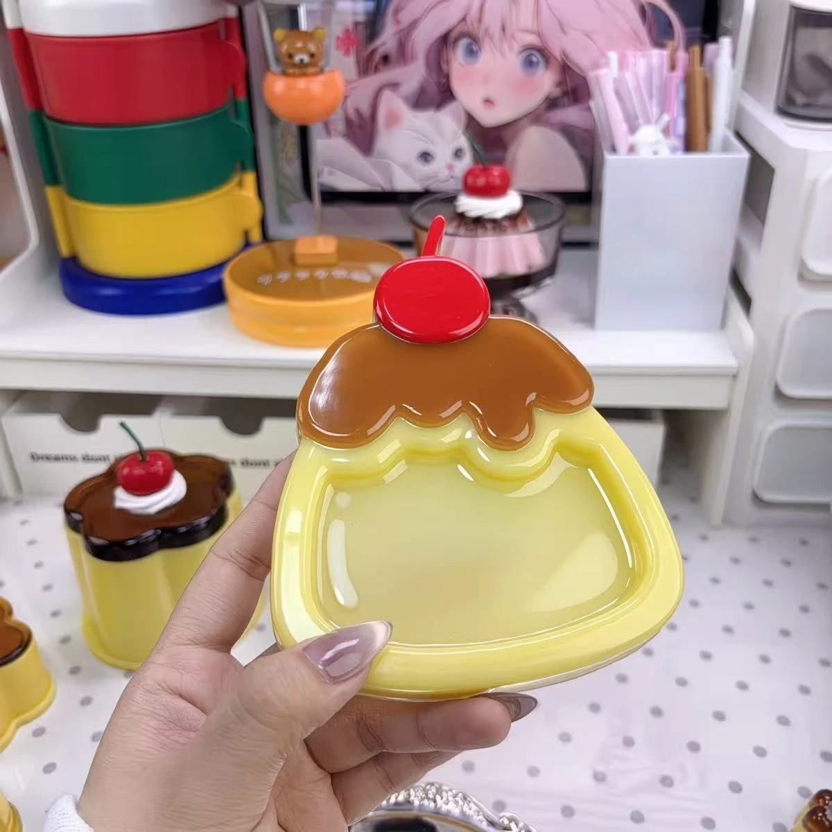 Cute Showa Caramel Pudding Props Gumi Epoxy Tray Desktop Ornaments Creative Photo Props Retro Ornaments Decoration Cute Gift