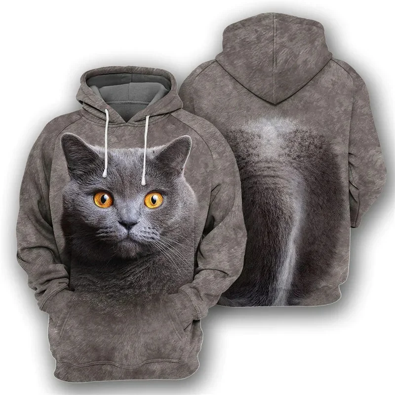 British Shorthair Cat 3D Print Hoodie Men Long Sleeve Pullovers Spring Autumn Street Oversized Cute Cats Pattern Hoodies Tops