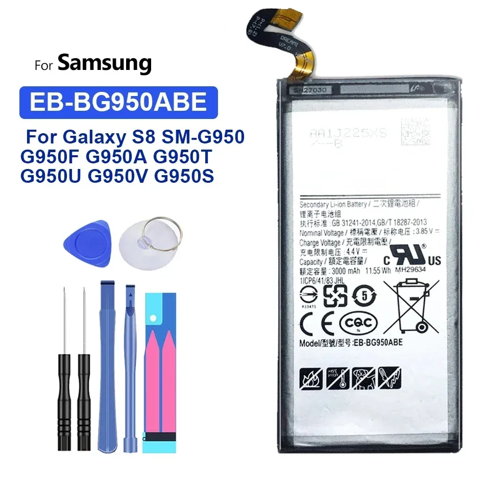 Bateria de substituição eb-bg950abe nova para samsung galaxy s8, sm-g9508, g9508, g9500, g950u, g950f, 3000mah, + ferramentas