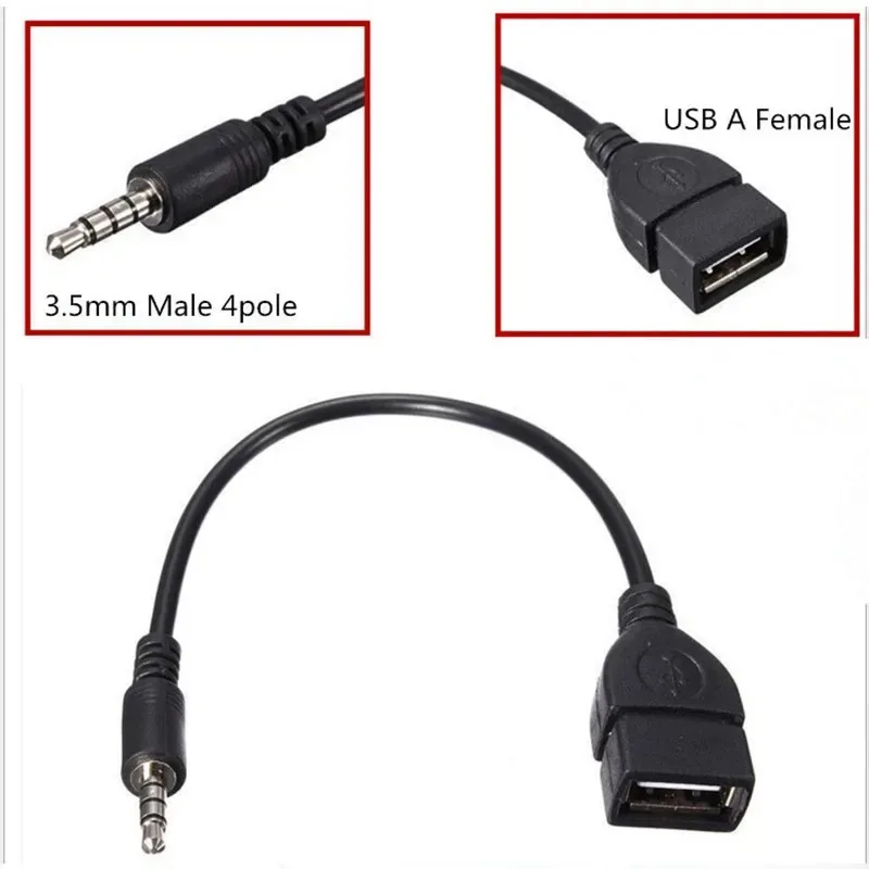 1/2/4/6/8/10Pcs Black Car Audio Cable To USB Audio Cable Car Electronics for Play Music Car Audio Cable USB Headphone Converter