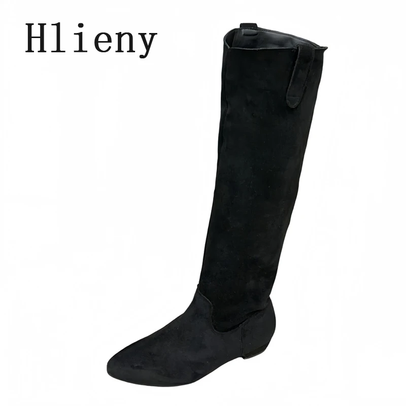 

Hlieny Winter Street Style Pleated Round Toe Knee-High Boots Women Low Heels Shoes Female Long Booties Zapatos De Mujer