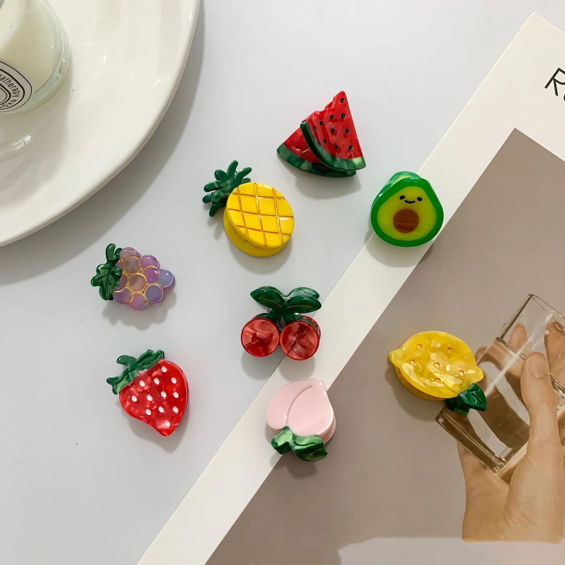 1 cartoon fruit acetate hairpin cute little grab strawberry lemon Cherry grape bangs broken hairpin top clip hair accessories