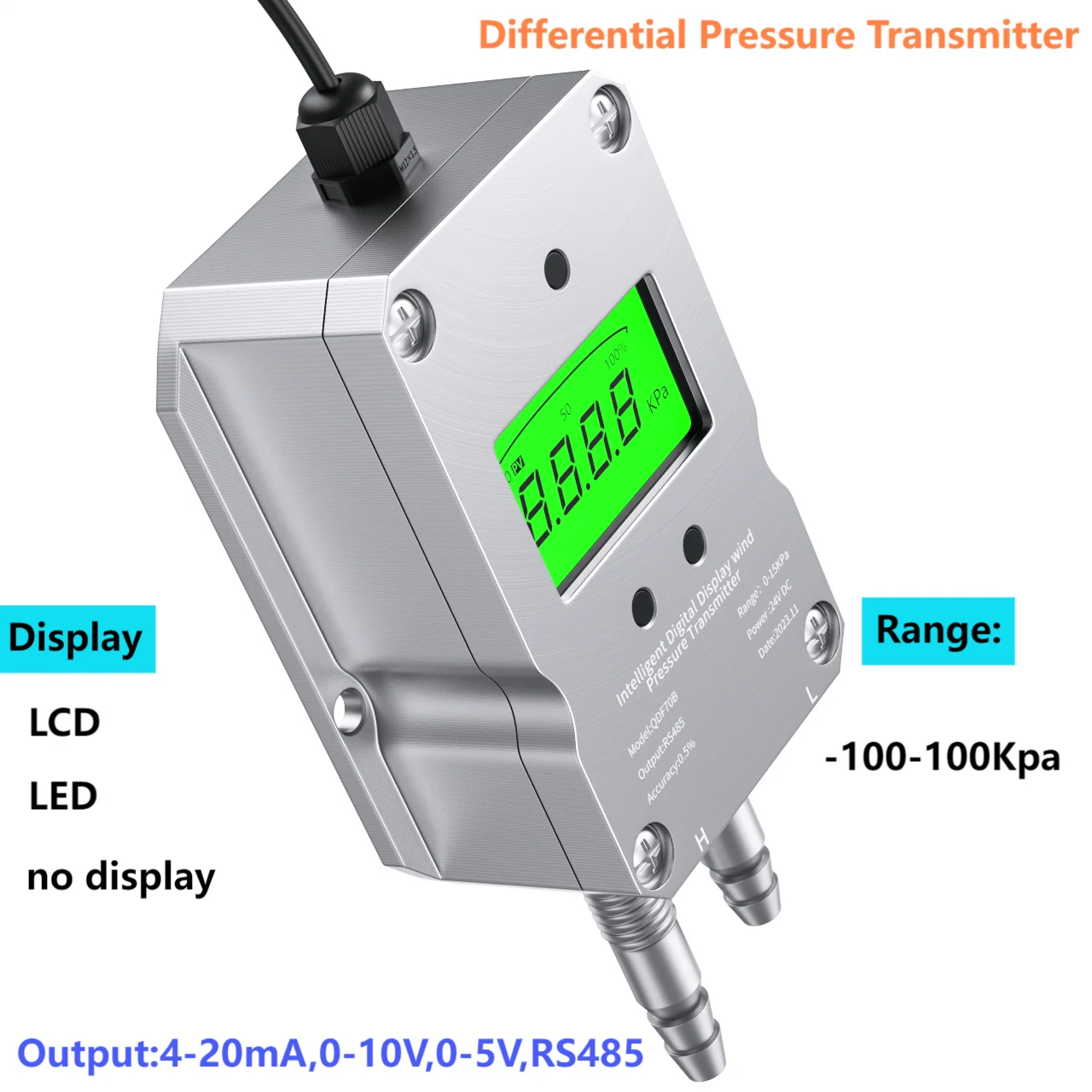 

Air Differential Pressure Transmitter 4-20mA 0-10V 0-5V RS485 Air Pressure Converter -10-10Kpa 100Pa 80Kpa Wind Pressure Sensor