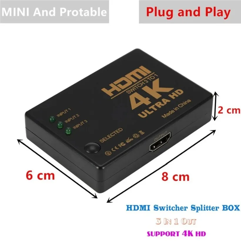 3 in 1 out 4K*2K 1080P Switcher HDMI Switch Selector 3x1 Splitter Box Ultra HD for HDTV Xbox PS3 PS4 Multimedia HOT Selling