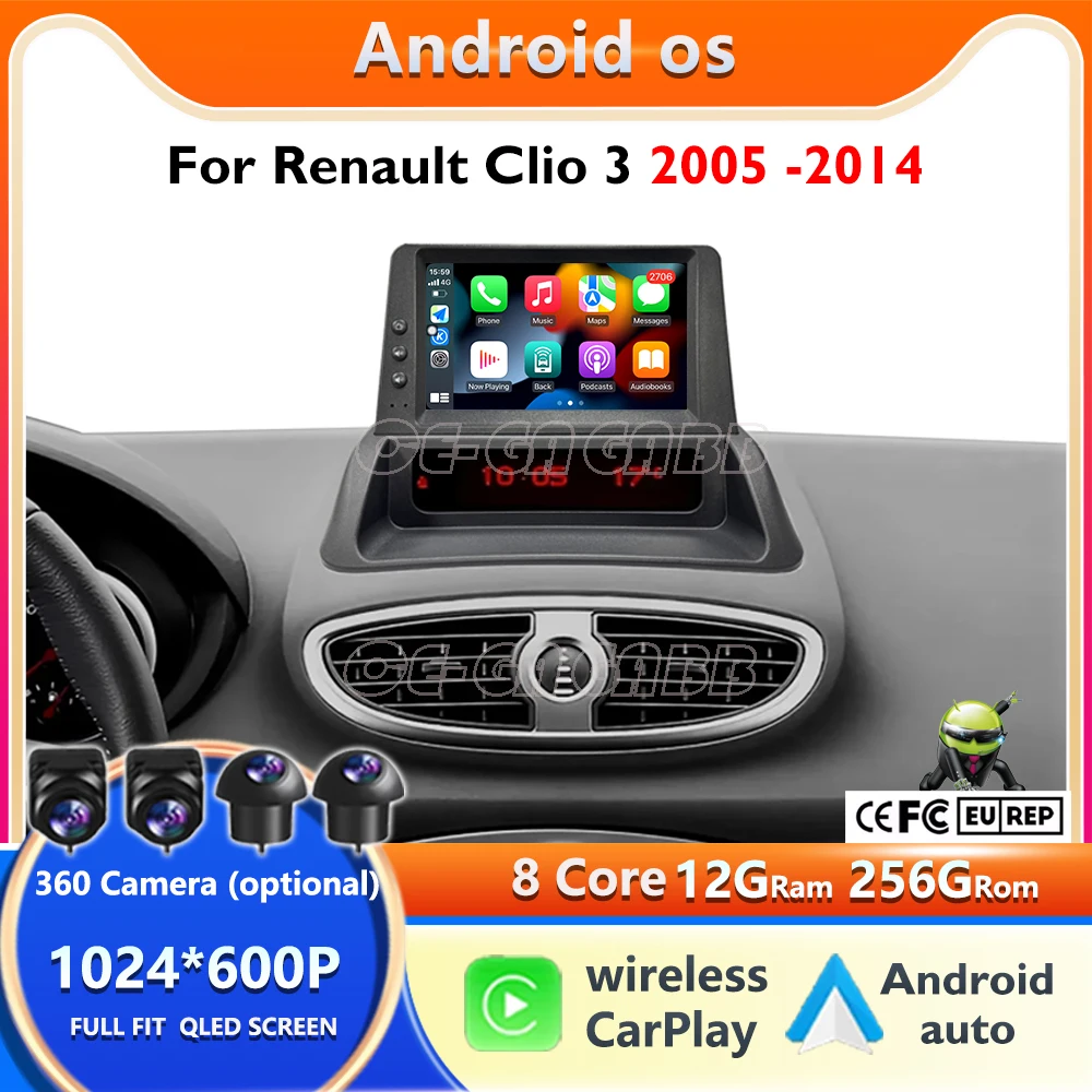 4G Autoradio Multimedia Player CarplayAndroid Auto GPs Bluetooth WiFi DSp Stereo Android 16 Radio For Renault Clio 3 2005 -2014