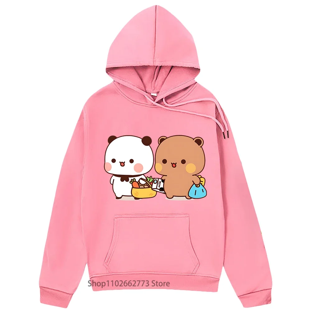 Cute Bubu and Dudu Go To Grocery Together Hoodie Couple Kawaii Graphic Sweatshirt Funny Panda Bear Top Fleece Women Men Pullover