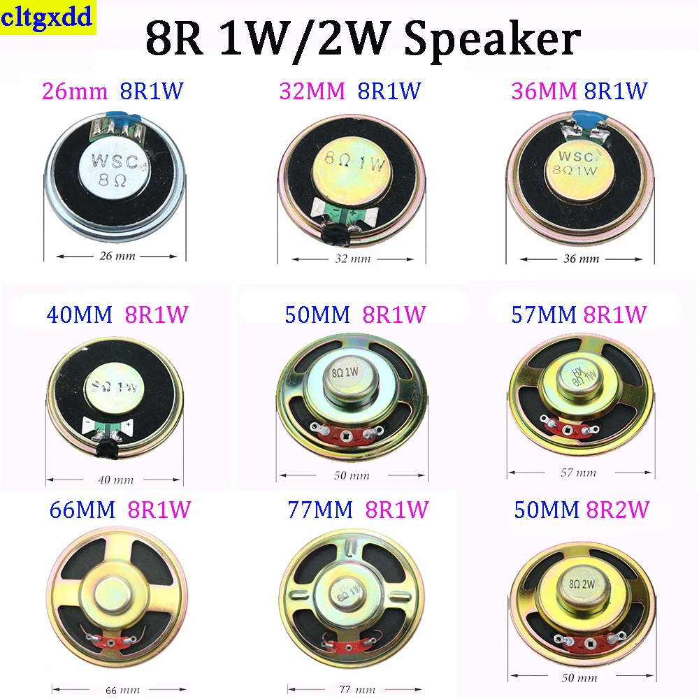 2piece 1W 2W 8R acoustic speaker 8 ohms speaker diameter 26 32 36 40 50 57 66 77 mm circular speaker for audio and electronics