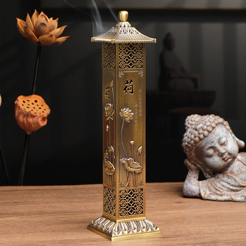 Lotus Zen Chinese Style Incense Column Incense Burner Home Indoor Tea Room Study Zen Ornaments Sandalwood 21 Line Incense Tube