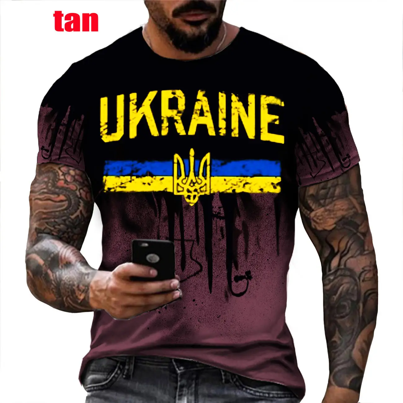 Camouflage Ukraine Flag Men T Shirts Summer Oversized Loose Clothes Vintage Camo Short Sleeve Fashion Letters Tee Casual Clothes