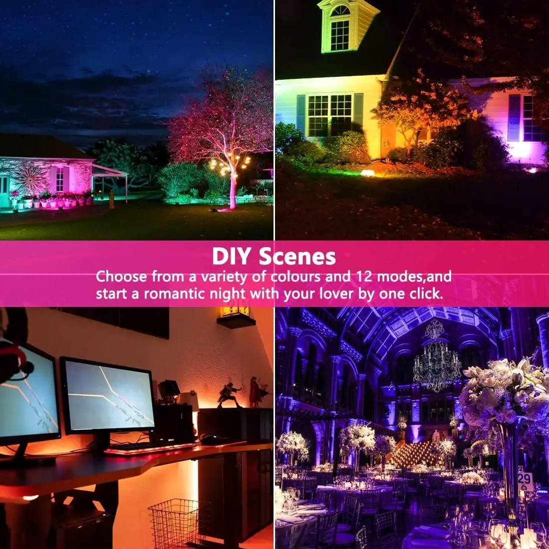 30W Smart RGB LED Flood Light, Bluetooth Color Changing Outdoor Stage Landscape Lights, IP66 Waterproof (2 Pack)