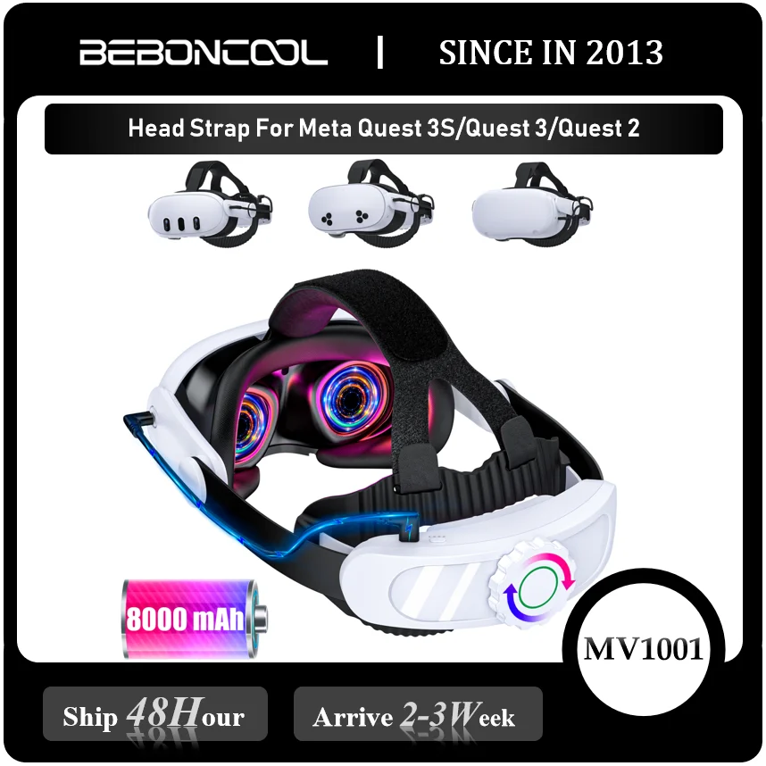 

BEBONCOOL MV1001 8000mAh Battery Head Strap For Meta Quest 3S/Quest 3/Quest 2 MV1000 Head Strap Compatible for Oculus Head Strap