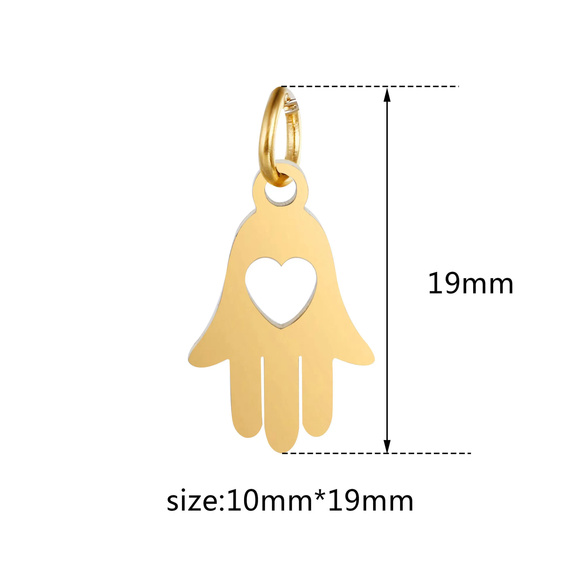 DOOYIO 5pcs/Lot Stainless Steel Charms Hollow Out Love Palm Fatima\'s Hand Pendant Single Hole With Circle DIY Accessories