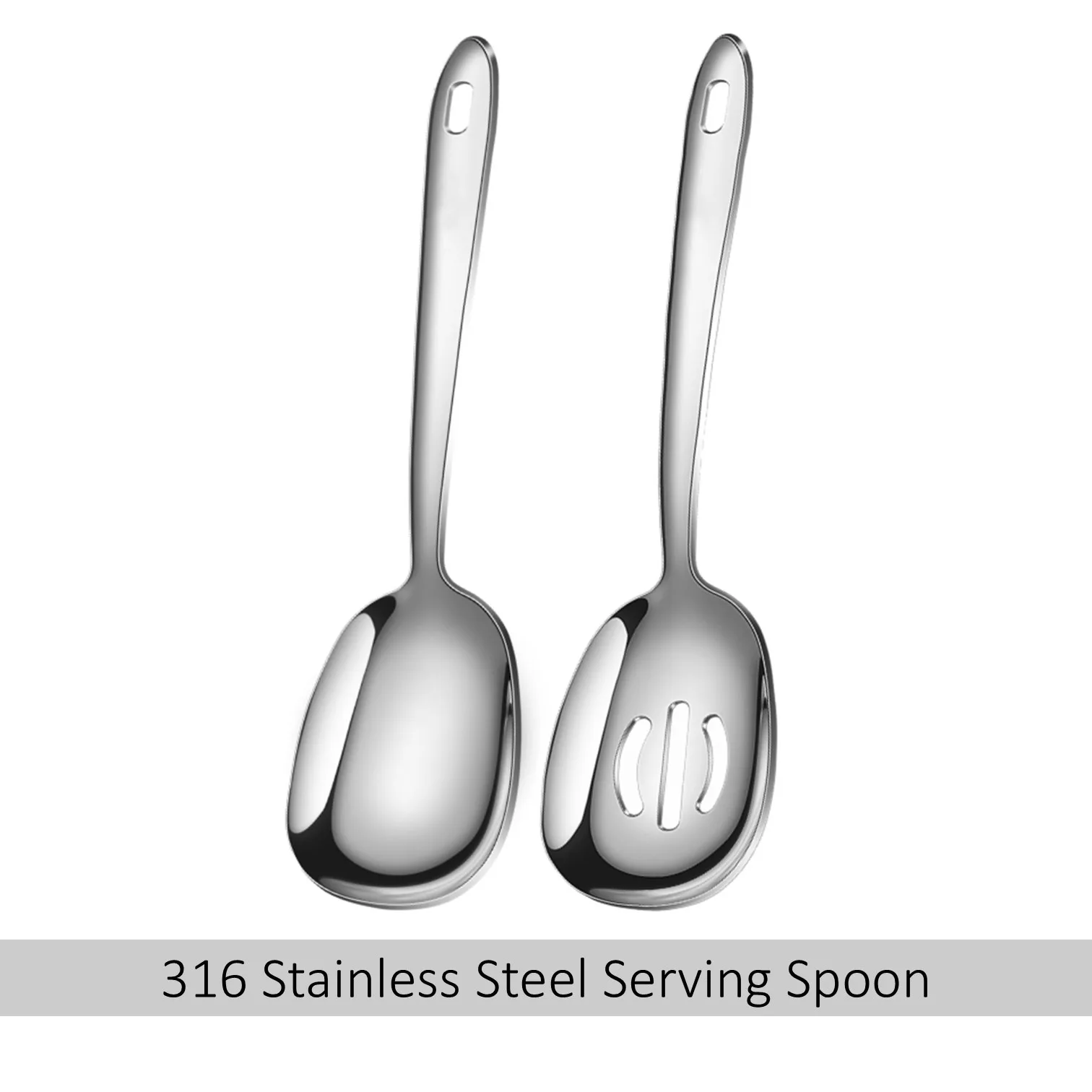 

LFGB Certificated 316 Stainless Steel Serving Spoon Set 99.9% Anti-bacterial Shared Ladle Banquet Communal Spoon for Family