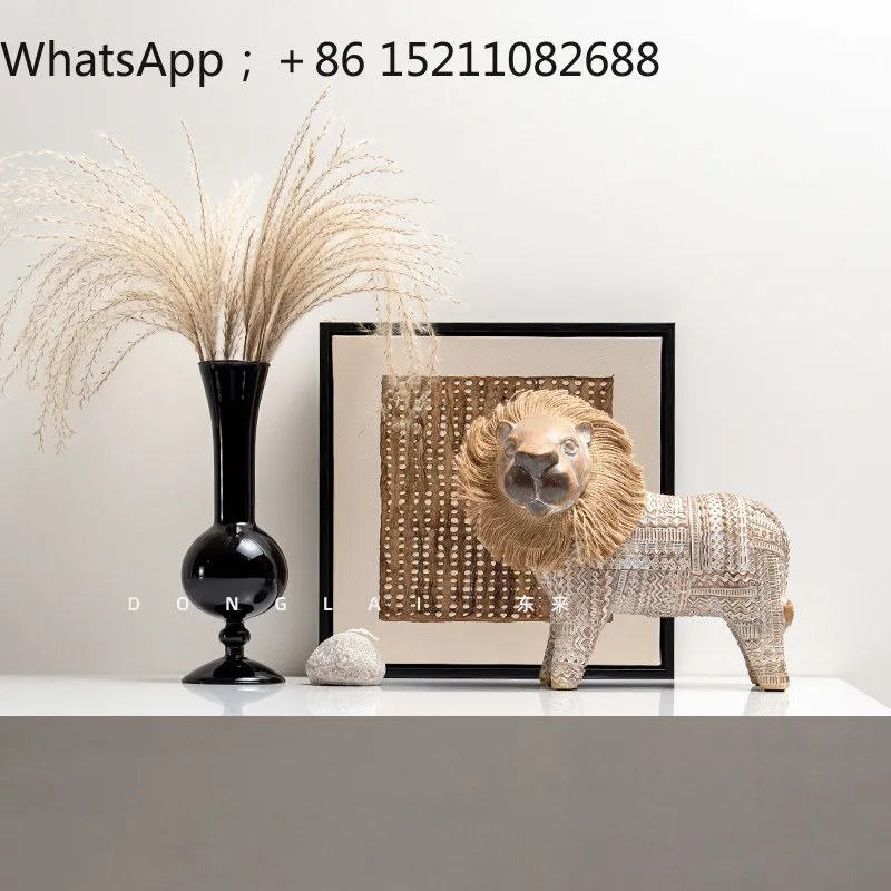 LLY Little Fair Lion Ornament Soft Light Luxury Living Room Side Cabinet Desktop Bedside Table Ornament