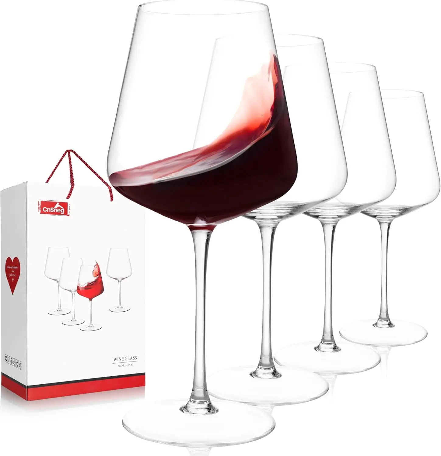 Crystal Wine Glasses Set of 4, 25oz Large Wine Glasses with Stem, Bordeaux, Burgundy, Premium White Red Wine Glass Set G