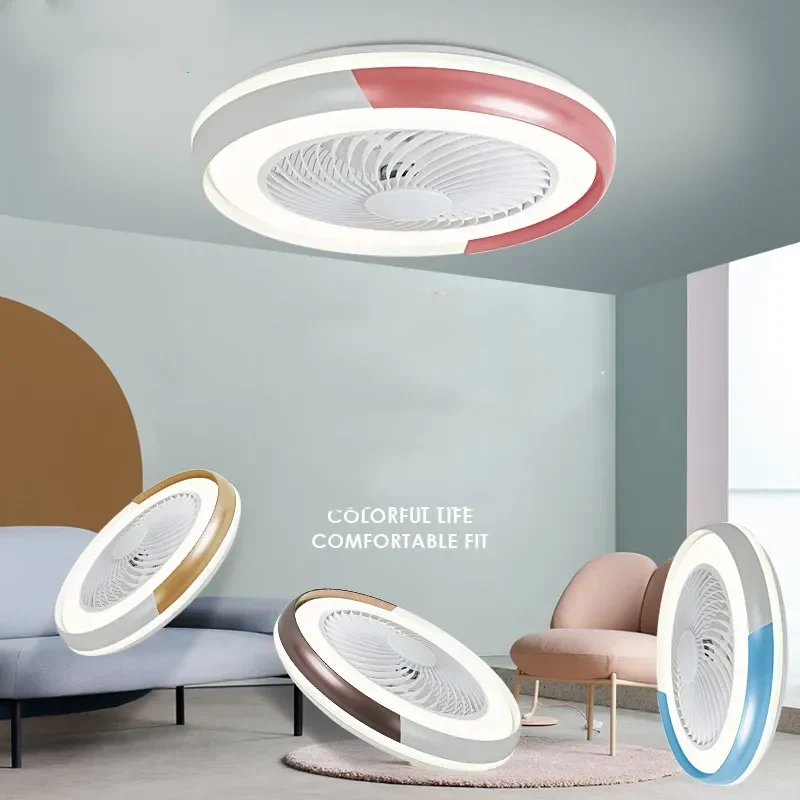 

Modern Nordic Simple Ceiling Fan Light Acrylic LED Smart Mute Remote Dimming AC 220V Children's Bedroom Ceiling Light