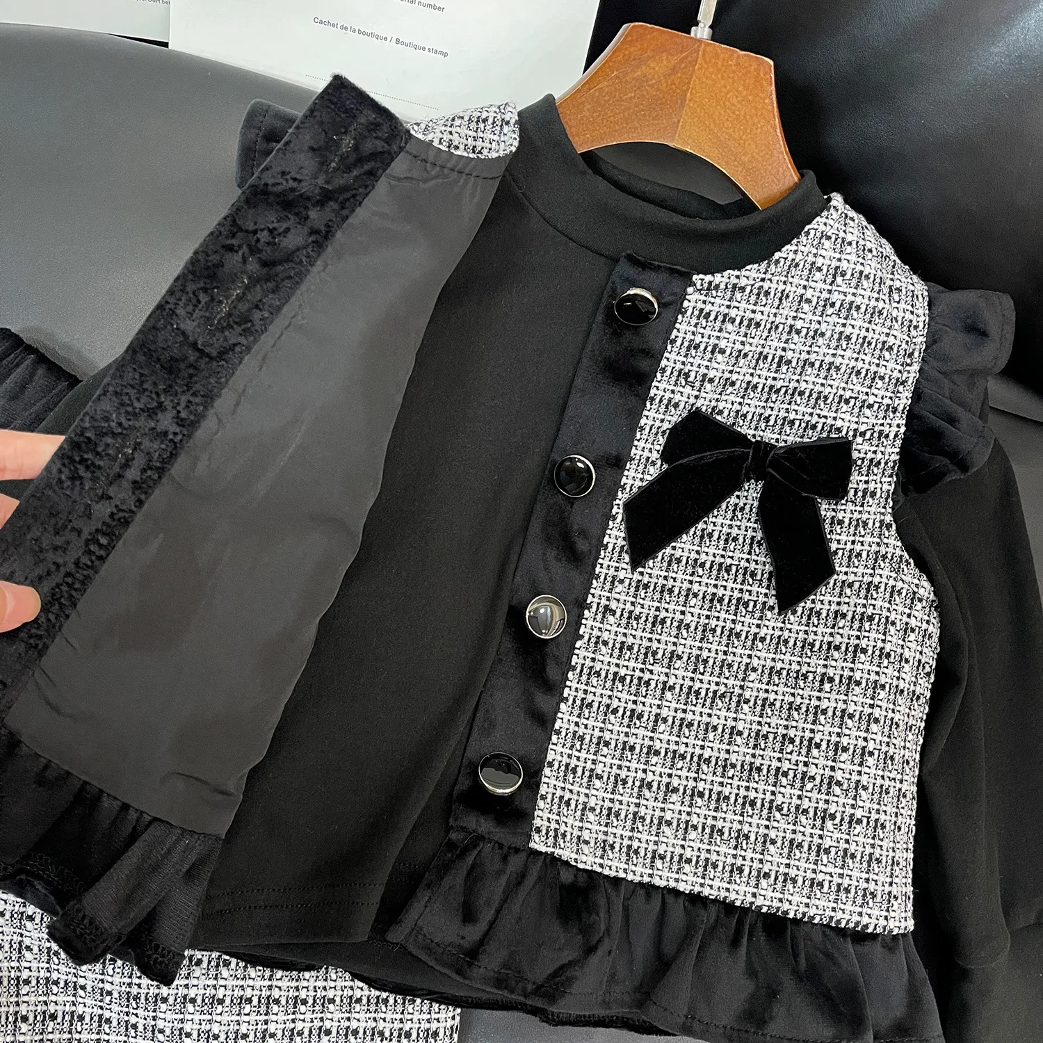 Girls Clothing Sets New Spring Autumn Kids Baby Girl 3pcs Clothes Suit Children Vintage Black Plaid Clothes Outfits 2-8Y