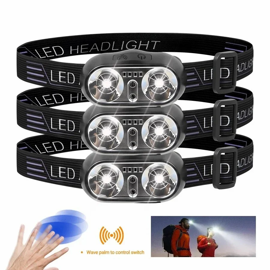 

F5 Fishing Lantern Powerful LED Sensor Headlamp USB Rechargeable Headlight Led Head Torch Camping Search Light Head Flashlight