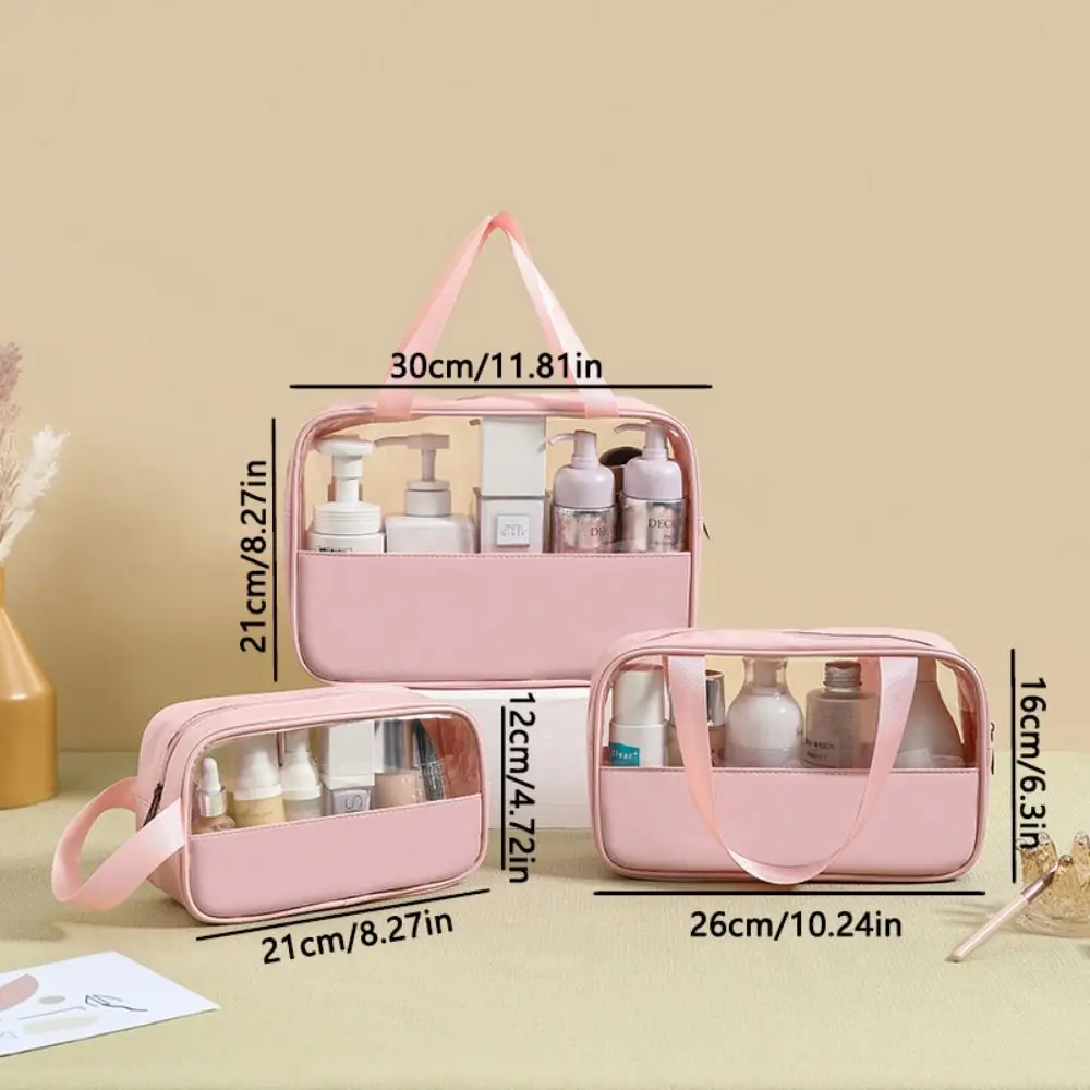 Tas Kosmetik Transparan dengan Pegangan dan Penutup Ritsleting untuk Wanita, Tas Perlengkapan Mandi Tahan Air Kapasitas Besar, Organizer Produk Perawatan Kulit