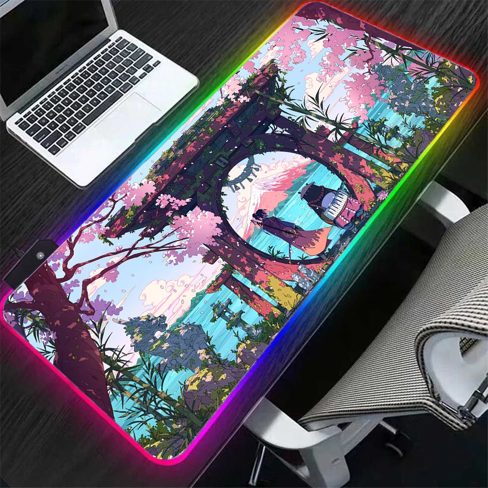 RGB MousePad Anime Art Mouse Pad RGB Keyboard mats Computer Mouse Light Up Desk mat RGB Gaming Gamer Mouse Pas led