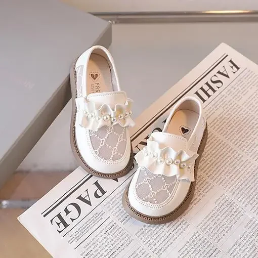 Children Leather Shoes 2023 Summer New Fashionable Single Mesh Breathable Embroidered Pearl Girls Princess Sweet Shoes