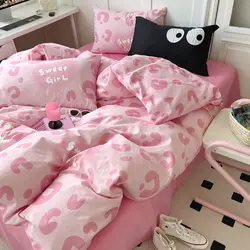 Leopard Pink Duvet Cover Set with Sheet Pillowcase Soft Cover No Filling Warm Bed Linen Twin Full Queen Size Home Bedding Set