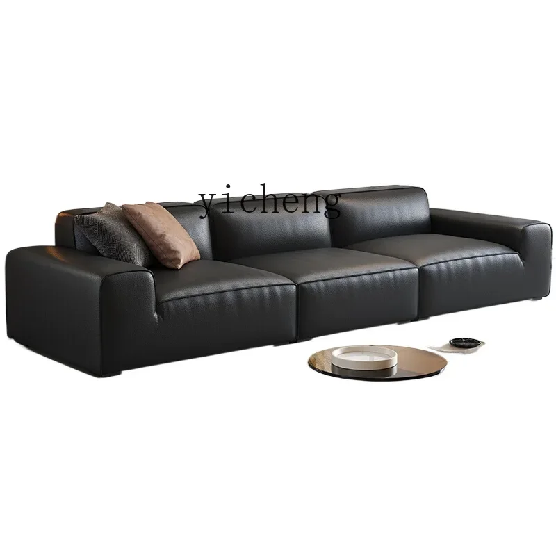 

ZC minimalist leather sofa living room big black cow sofa combination modern simple straight row fabric sofa