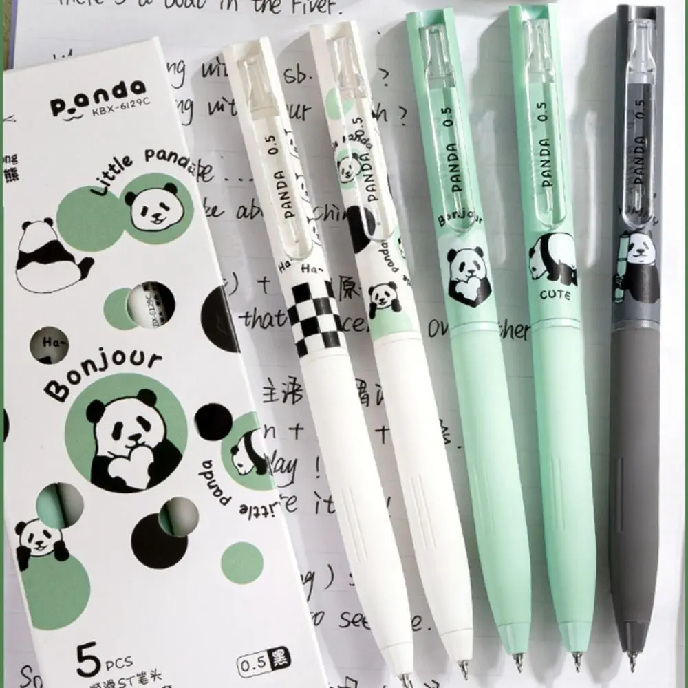 5PCS/Set Cartoon Panda Black Ink ST Tip Gel Pen Students Gift Press Ballpoint Pen Neutral Pen Stationery Writing Tools