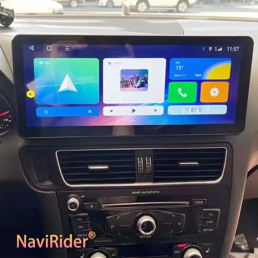 Android 14 เครื่องเล่นวิดีโอมัลติมีเดียสเตอริโอ GPS สําหรับ AUDI Q5 2010-2018 Qled หน้าจอวิทยุรถยนต์ Wireless CarPlay 12.3 นิ้ว 1920*720