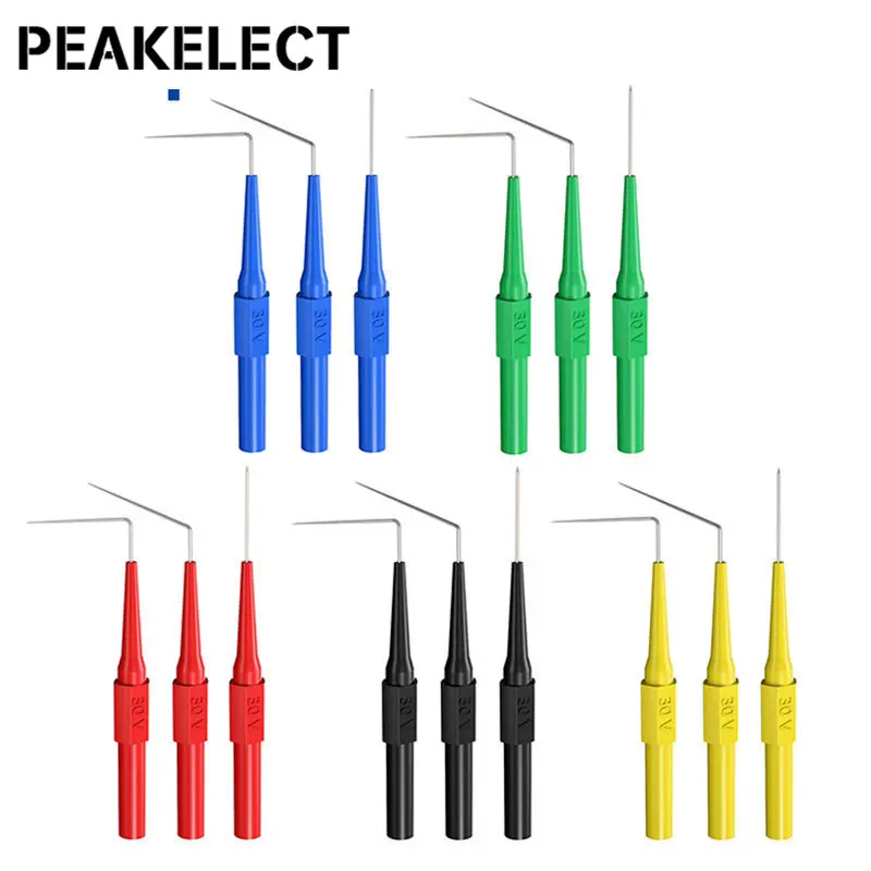 

Peakelect P5007 Pro 15PCS Back Probe Kit Straight 90 135 Degree Piercing Needles with 4mm Socket Acupuncture Car Tool Kit 30V