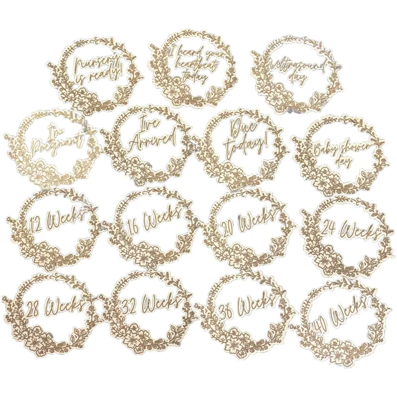 15 Pcs/Set Baby Wooden Milestone Cards Newborn Wreath Memorial Card Monthly Recording Birth Anniversary Cards Gifts for Props