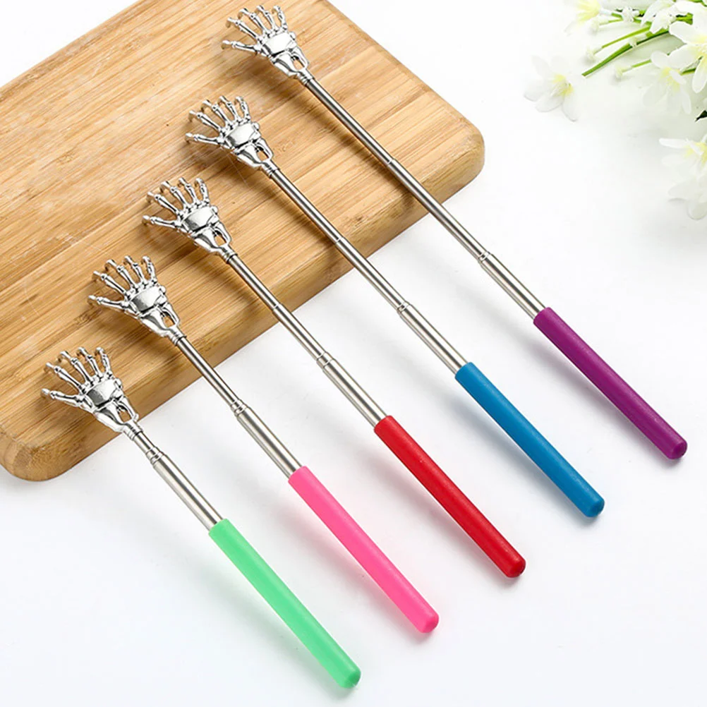 5Pcs Tickle Scratcher Back Long Handle Tool Scratcher StainlessSteel Skull hand Scratching Massager multiuse Scratcher body care